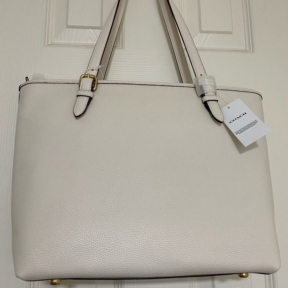 $325 NEW! COACH Luxe Pebbled Leather Medium Taylor Tote in Chalk - Picture 5 of 11
